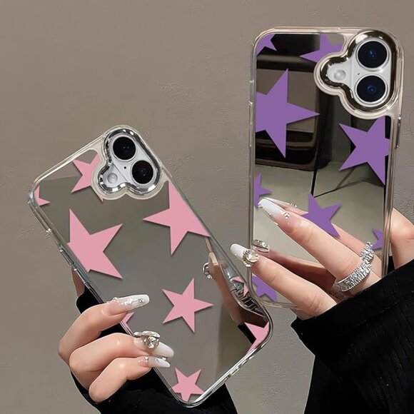 Iphone 16 15 14 Glossy Mirror Case Pink Cute Kawaii Star Wireless Charging Case - Picture 4 of 4